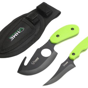 "HME HMEKN2PSGC Skinning Kit  3.50 Fixed Skinner w/Gut Hook/Caping Plain/Gut Hook Black Oxide 420HC Blade, TPR Green Handle"