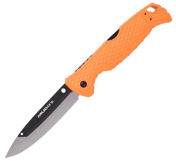"Muddy MUD-FL-35RB5PZ SWAP Replace-A-Blade 3.50 Folding Drop Point Plain 420J2 SS Blade, Blaze Orange Textured GFN Handle, Includes Lanyard/Pocket Clip, 3 Replacement Blades"