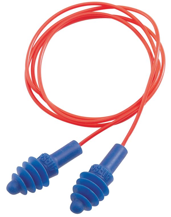 "Howard Leight R01521 Corded Ear Plugs Air Soft Foam 27 dB Behind The Neck Blue Ear Buds with Orange Cord Adult 2 Pair"